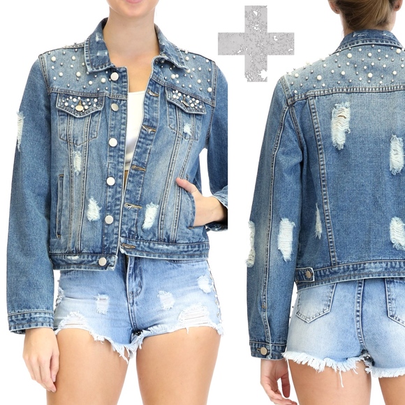 plus size pearl denim jacket